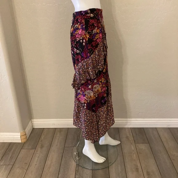Anna Sui Silk MIDI Length Asymmetrical Floral Skirt Size 6 - Picture 7 of 12
